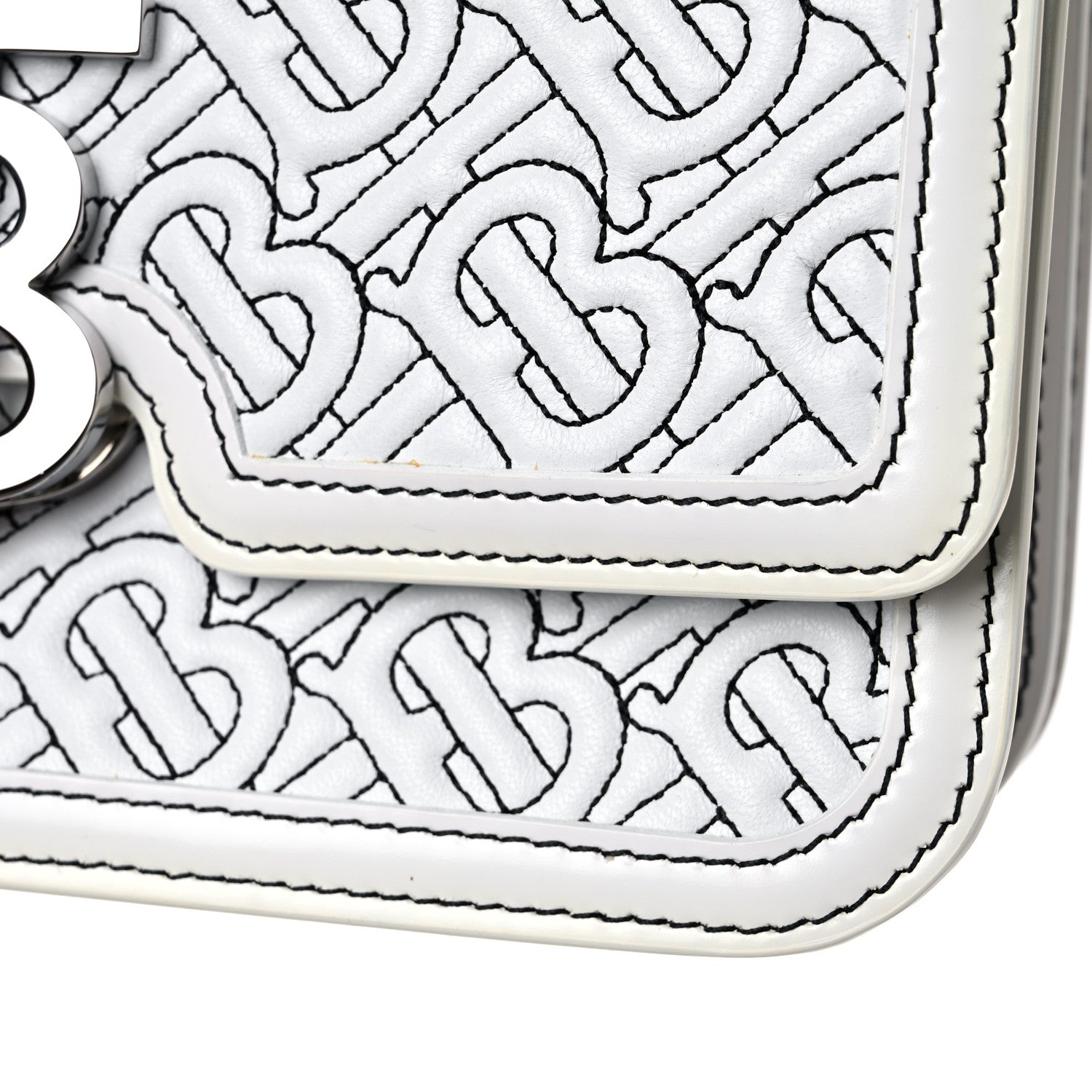 Burberry Calfskin Monogram Embossed Small TB Chain Bag Optic White 14 of 15