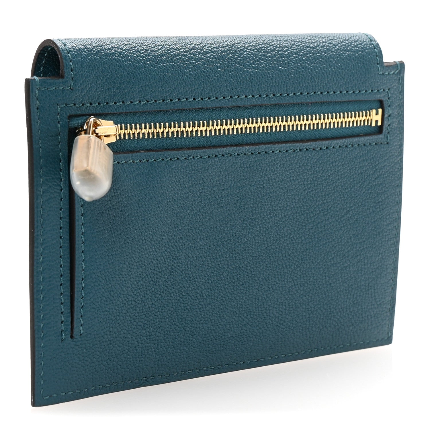 Hermes Chevre Mysore Kelly Pocket Compact Wallet Vert Bosphore 3 of 8