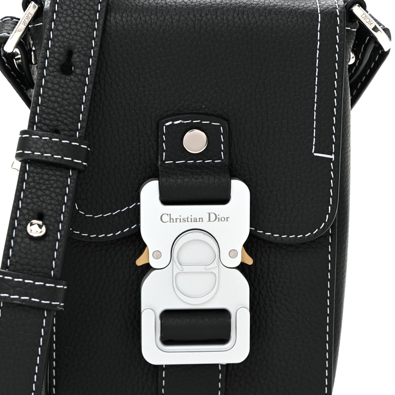 Christian Dior Grained Calfskin Vertical Saddle Pouch With Strap Black 8 of 10