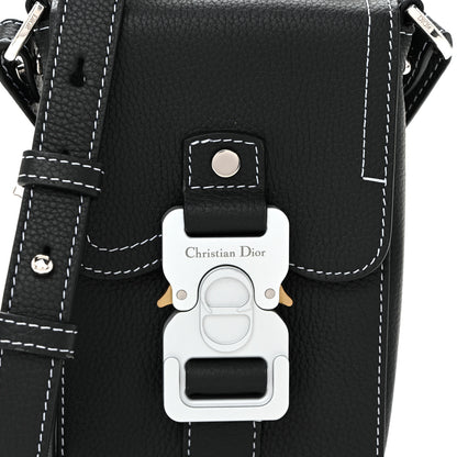 Christian Dior Grained Calfskin Vertical Saddle Pouch With Strap Black 8 of 10