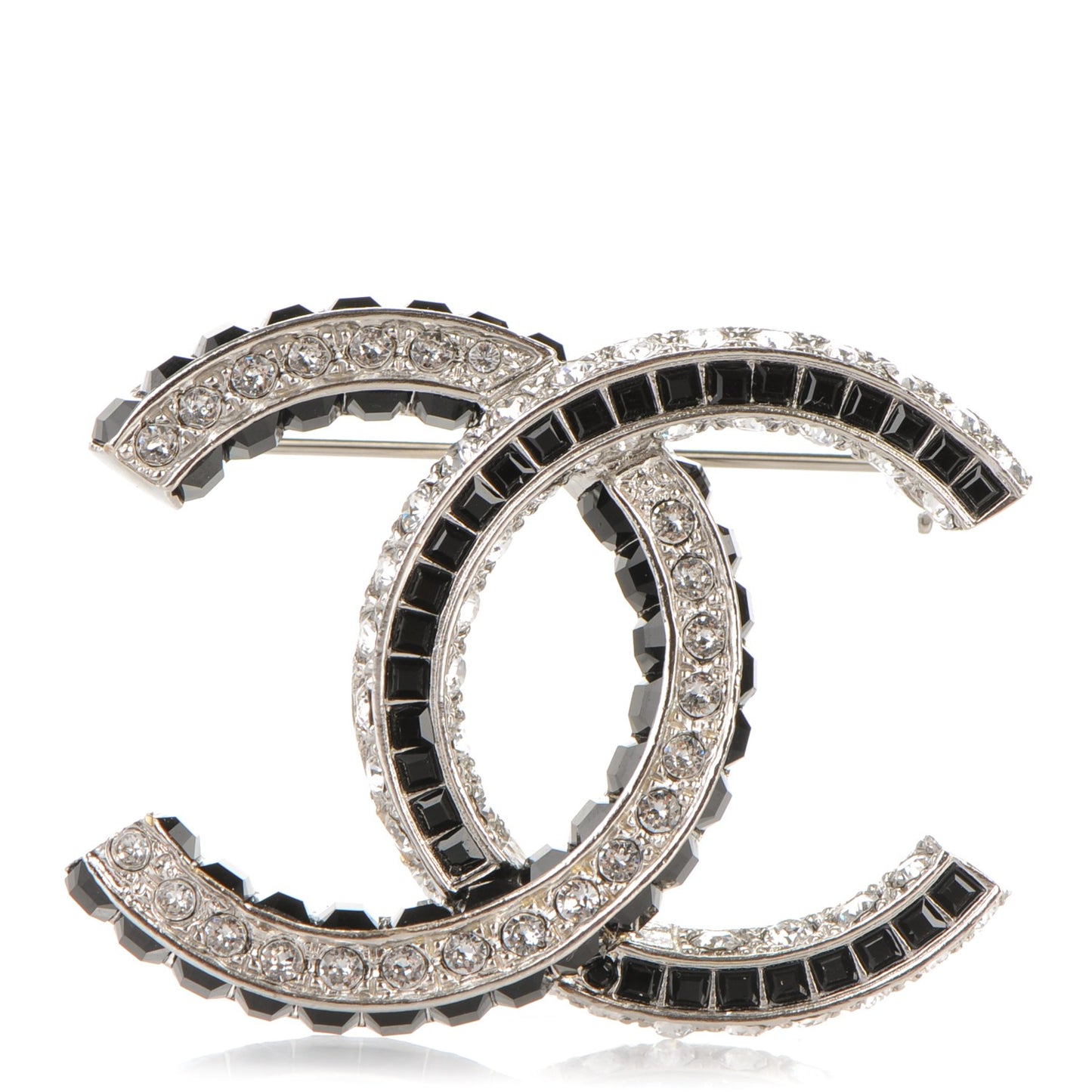Baguette Crystal CC Brooch Silver Black