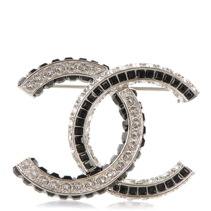 Chanel Baguette Crystal CC Brooch Silver Black 1 of 4