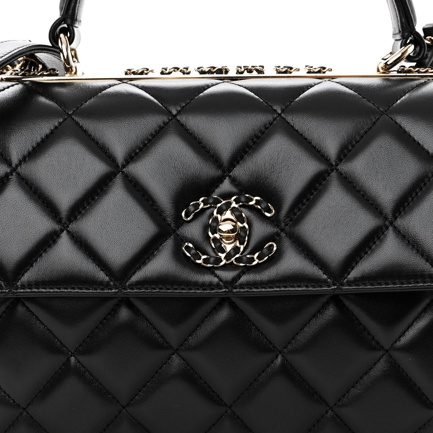 Lambskin Quilted Small Trendy CC Chain Dual Handle Flap Bag Black