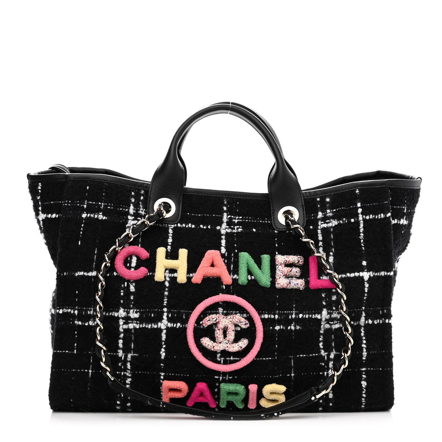 Tweed Medium Deauville Tote Black White Multicolor