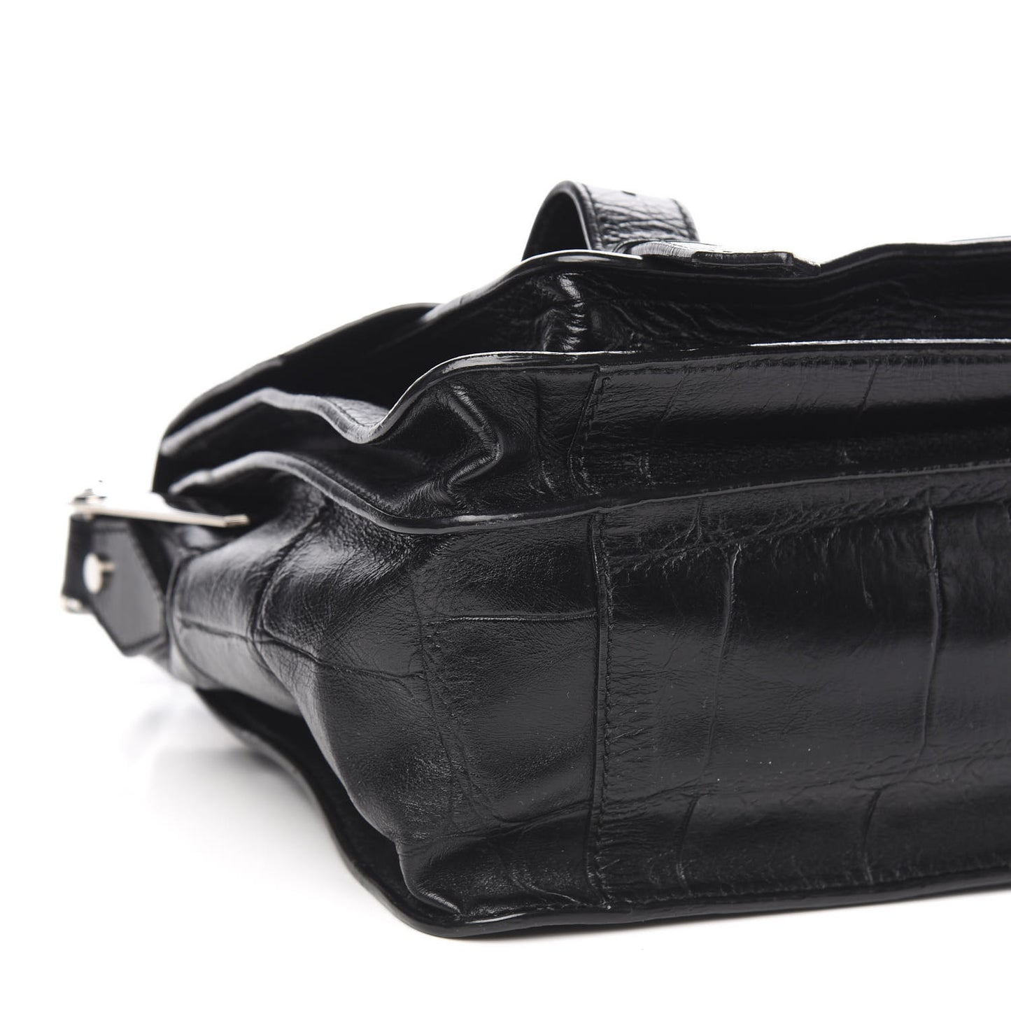 Calfskin Crocodile Embossed Medium PS1 Satchel Black
