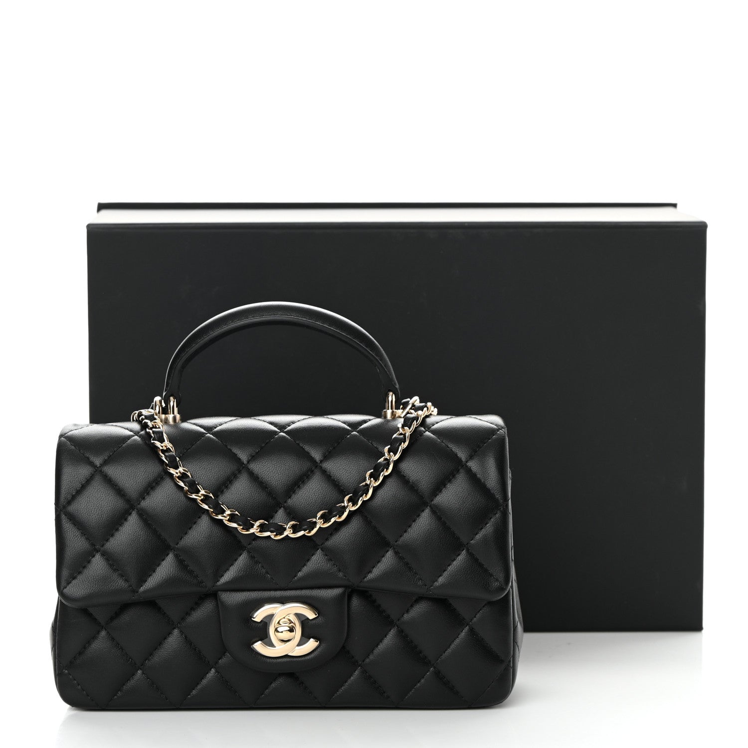 Chanel Lambskin Quilted Mini Top Handle Rectangular Flap Black 13 of 13