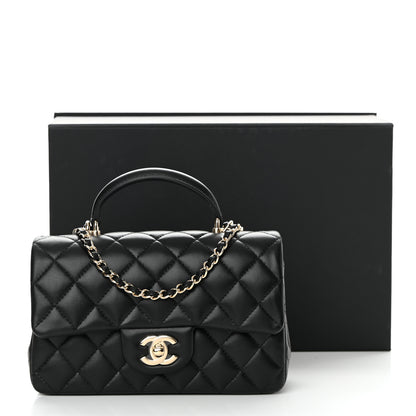 Chanel Lambskin Quilted Mini Top Handle Rectangular Flap Black 13 of 13