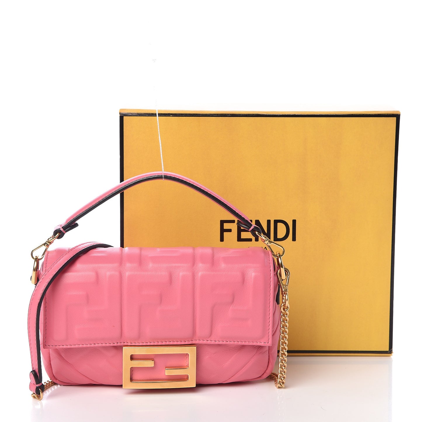 Nappa FF 1974 Embossed Mini Baguette Rosa Fluo