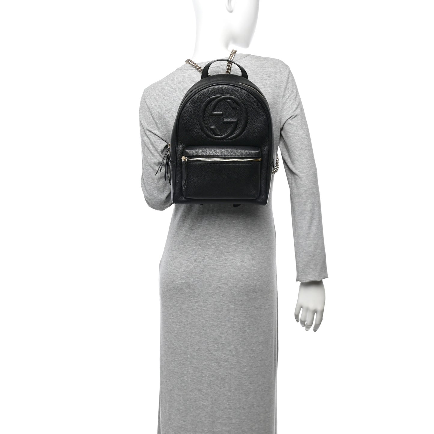 Pebbled Calfskin Soho Chain Backpack Black