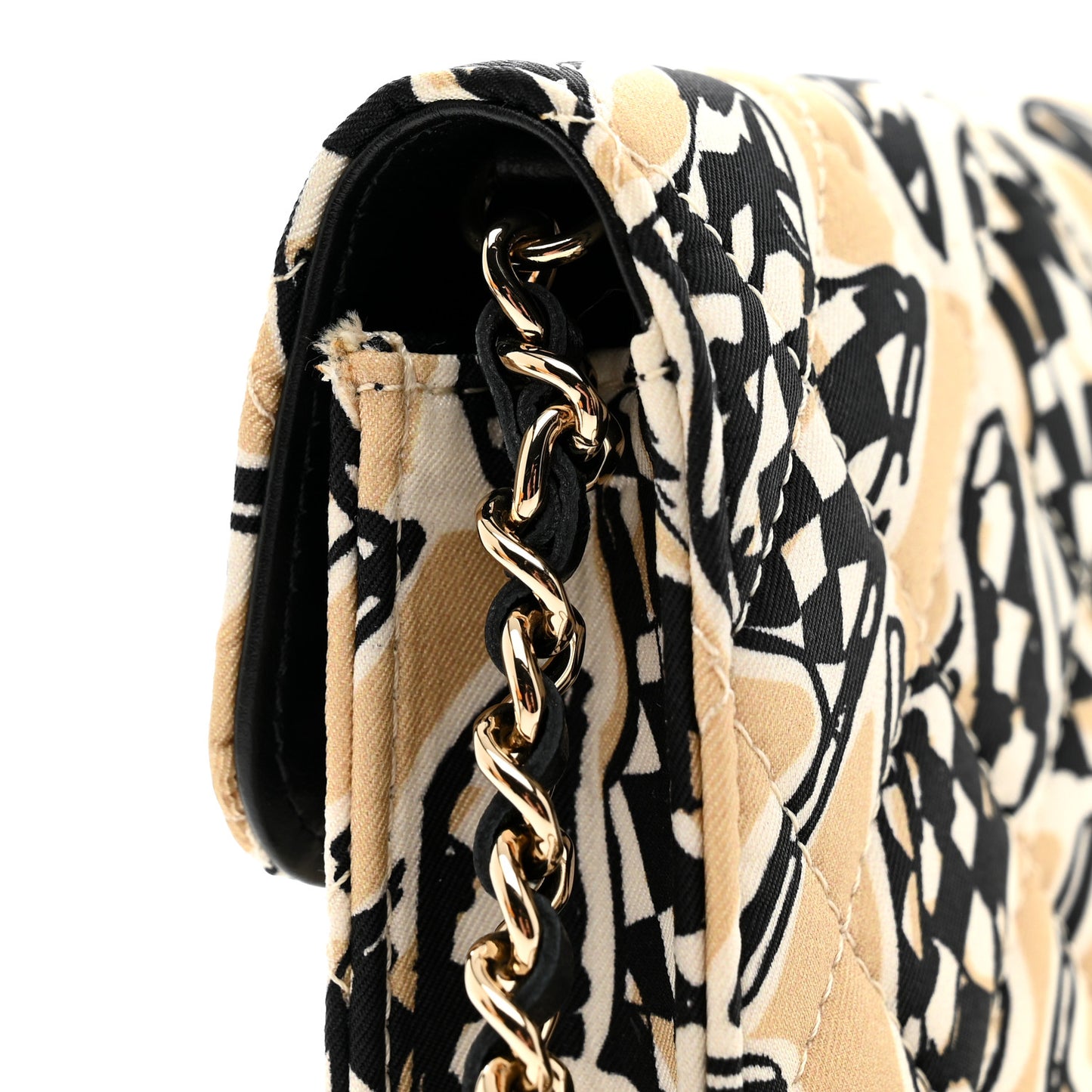 Canvas Check Flag Printed CC Clutch With Chain Beige Multicolor