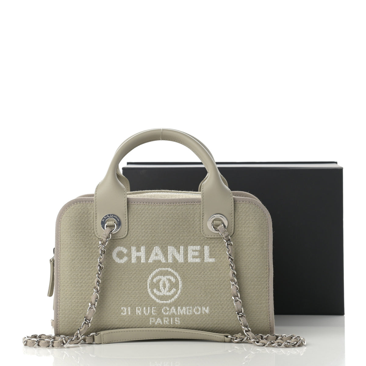 Chanel Canvas Deauville Bowling Bag Beige 11 of 11
