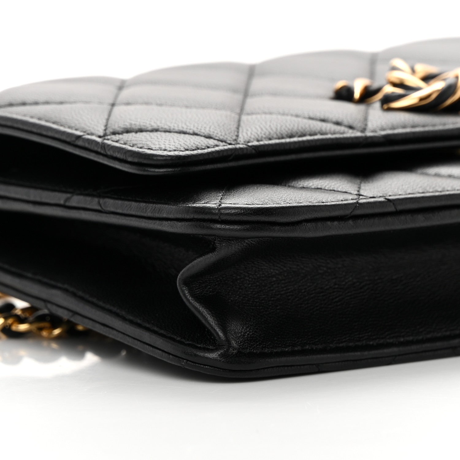 Chanel Lambskin Quilted Twisted CC Wallet On Chain WOC Black 10 of 14