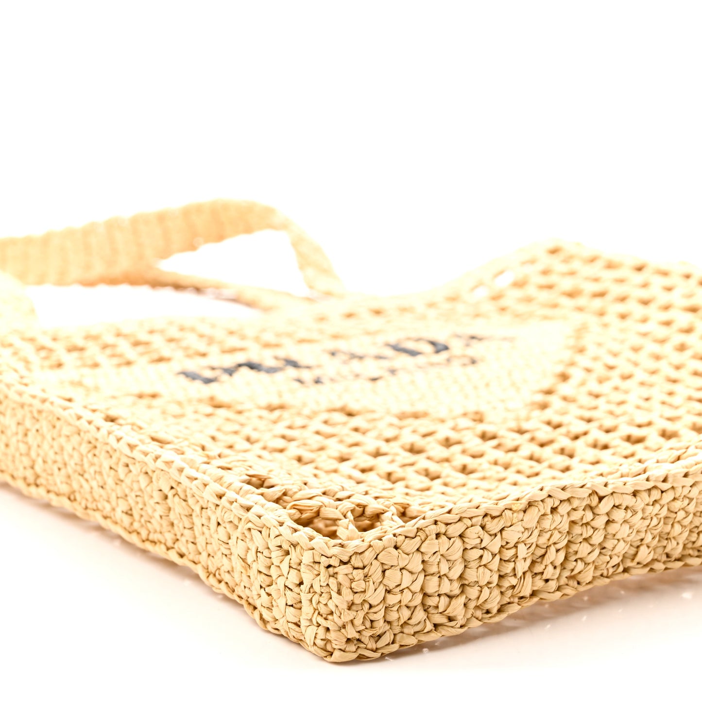 Yarn Raffia Effect Crochet Logo Embroidered Tote Bag Naturale
