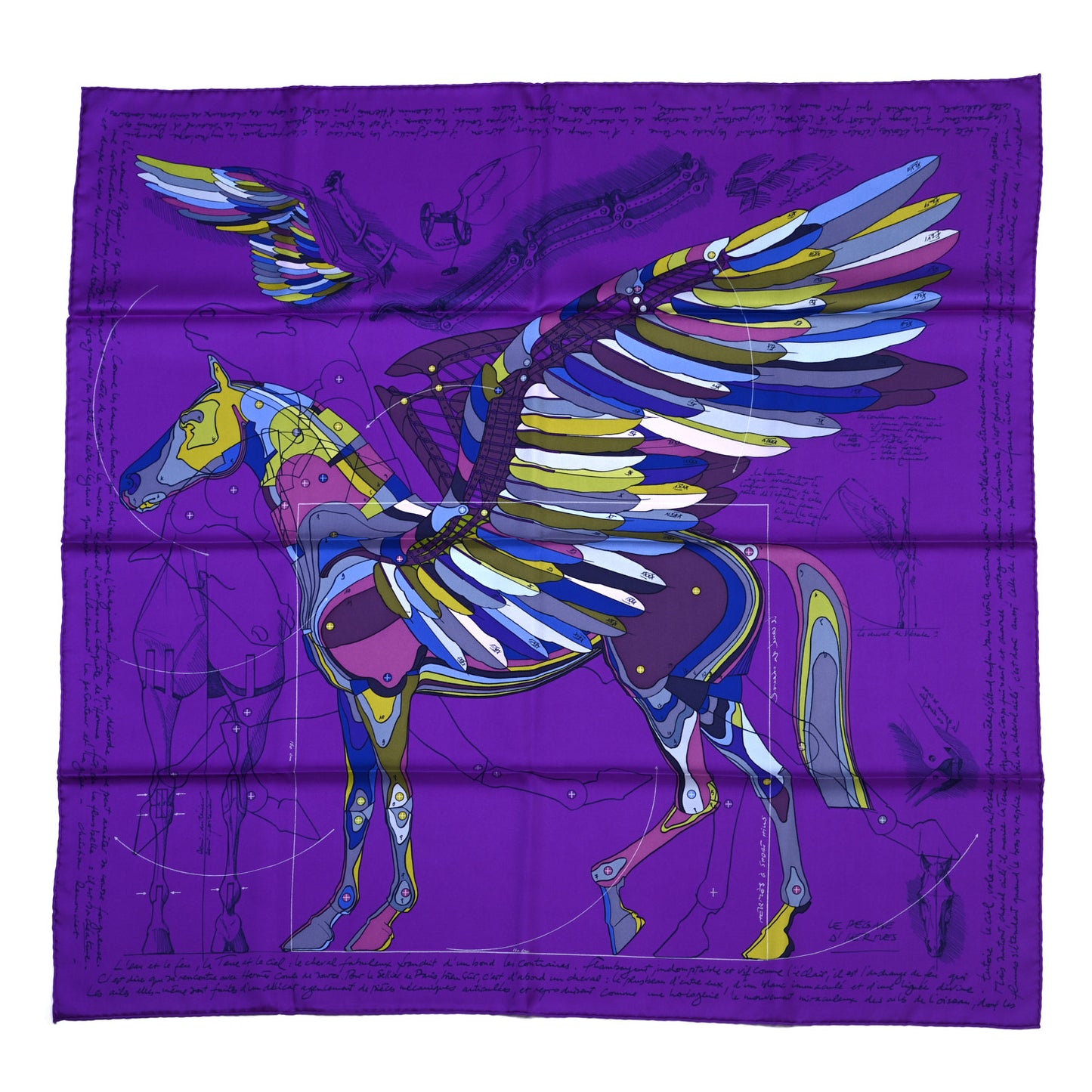 Silk Le Pegase D'Hermes Scarf 90 Ultra Violet Vert Bleu
