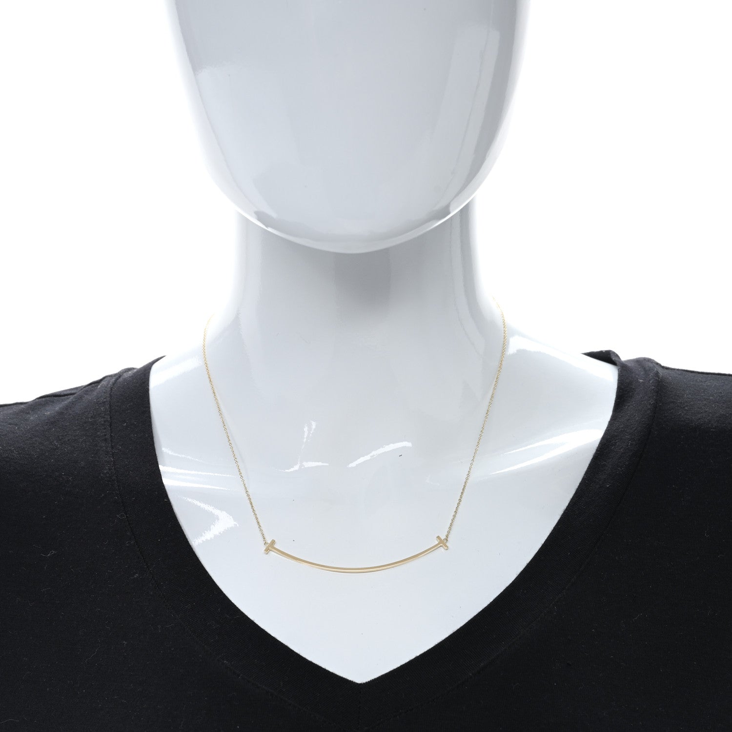 Tiffany 18K Yellow Gold Large T Smile Pendant Necklace 3 of 4
