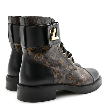 Louis Vuitton Calfskin Monogram Wonderland Flat Ranger Boots 37 Black 5 of 9