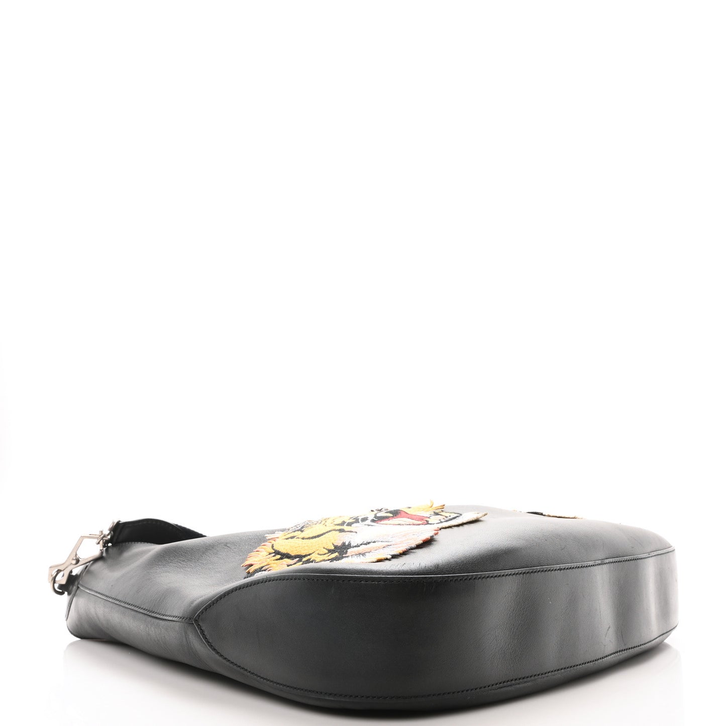 Calfskin Web Tiger Embroidered Large Dionysus Hobo Black