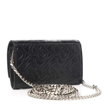 Burberry Calfskin Embossed Monogram Wallet On Chain Black 4 of 7