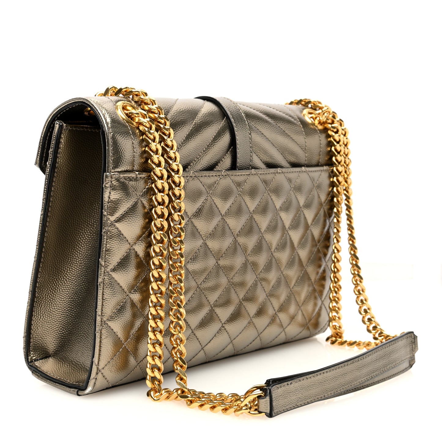 Metallic Grain De Poudre Textured Mixed Matelasse Triquilt Medium Monogram Satchel Piombo