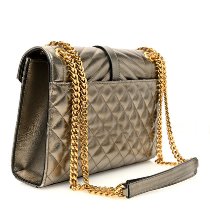 Saint Laurent Metallic Grain De Poudre Textured Mixed Matelasse Triquilt Medium Monogram Satchel Piombo 3 of 9
