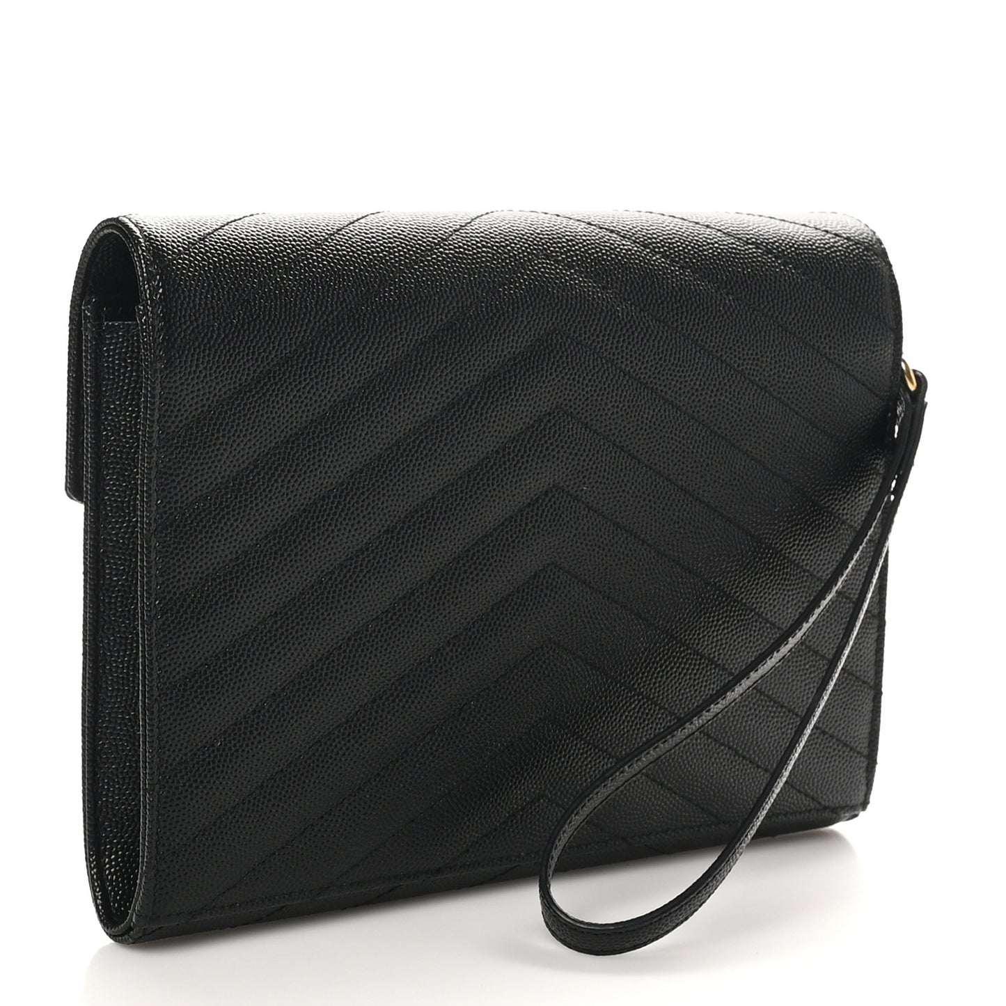 Grain De Poudre Matelasse Chevron Monogram Envelope Clutch Black