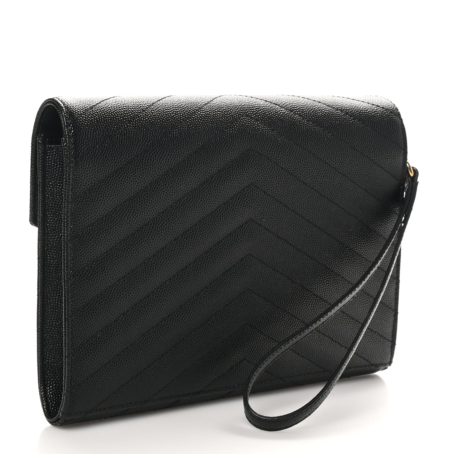 Saint Laurent Grain De Poudre Matelasse Chevron Monogram Envelope Clutch Black 3 of 8