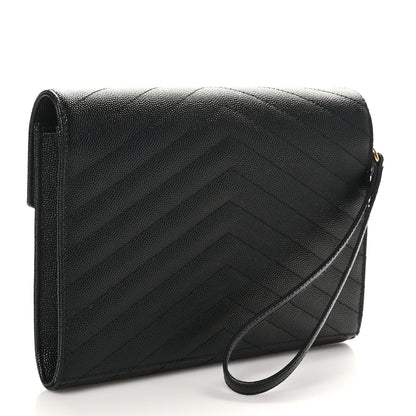 Saint Laurent Grain De Poudre Matelasse Chevron Monogram Envelope Clutch Black 3 of 8