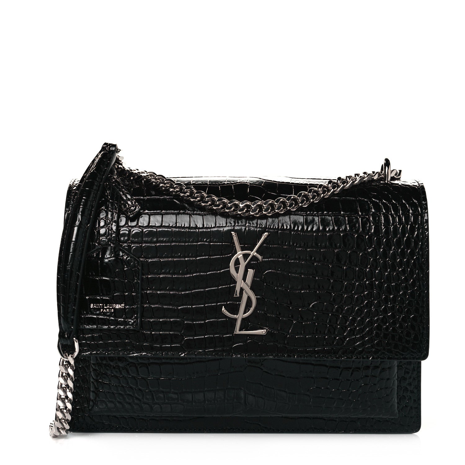 Saint Laurent Calfskin Crocodile Embossed Medium Monogram Sunset Black 1 of 10