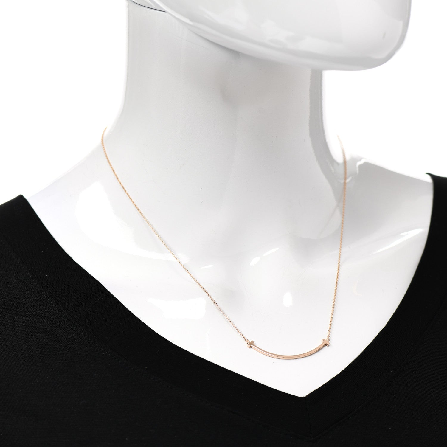 Tiffany 18K Rose Gold Small T Smile Pendant Necklace 2 of 6