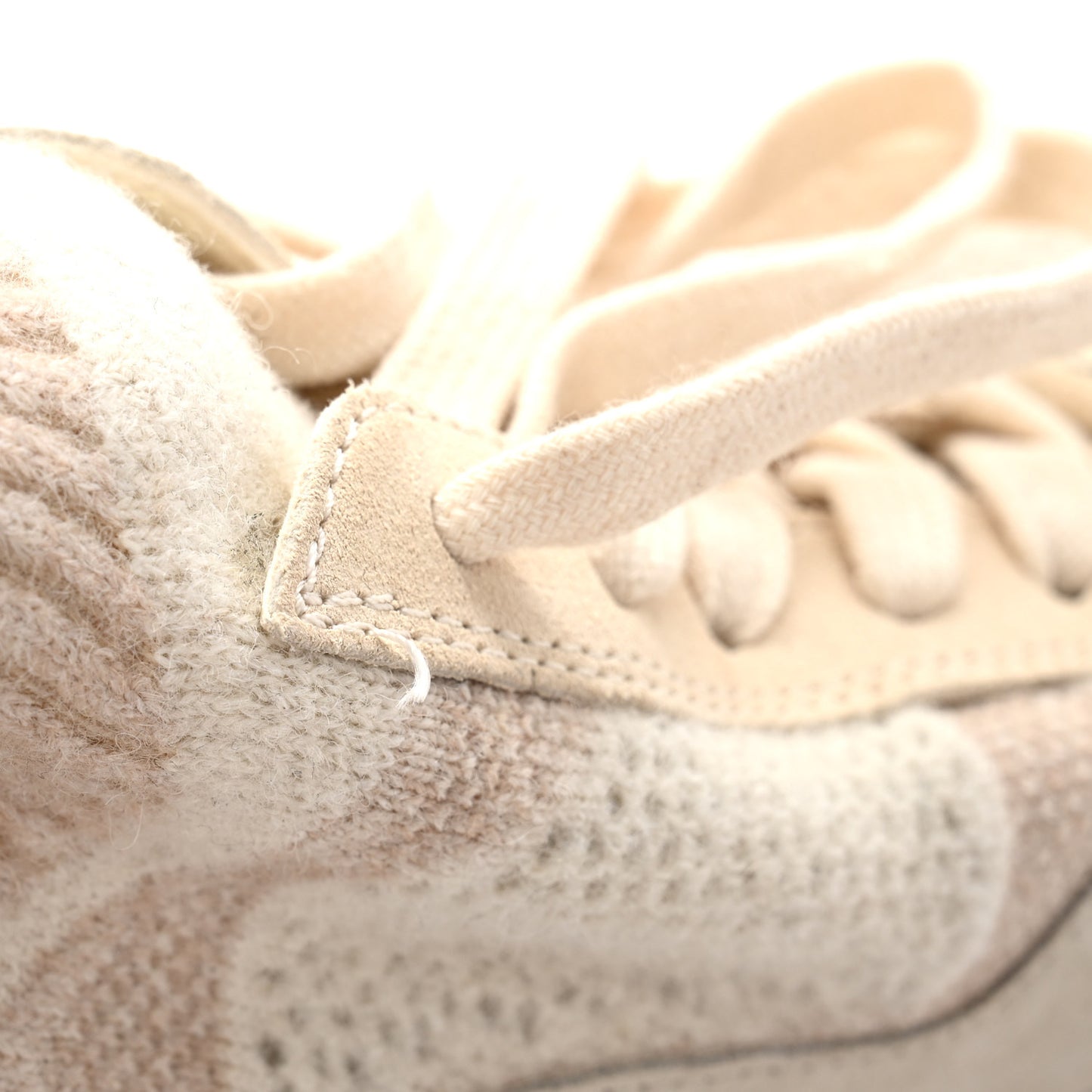 Knit Fabric Suede Calfskin Womens CC Sneakers 37 Ivory