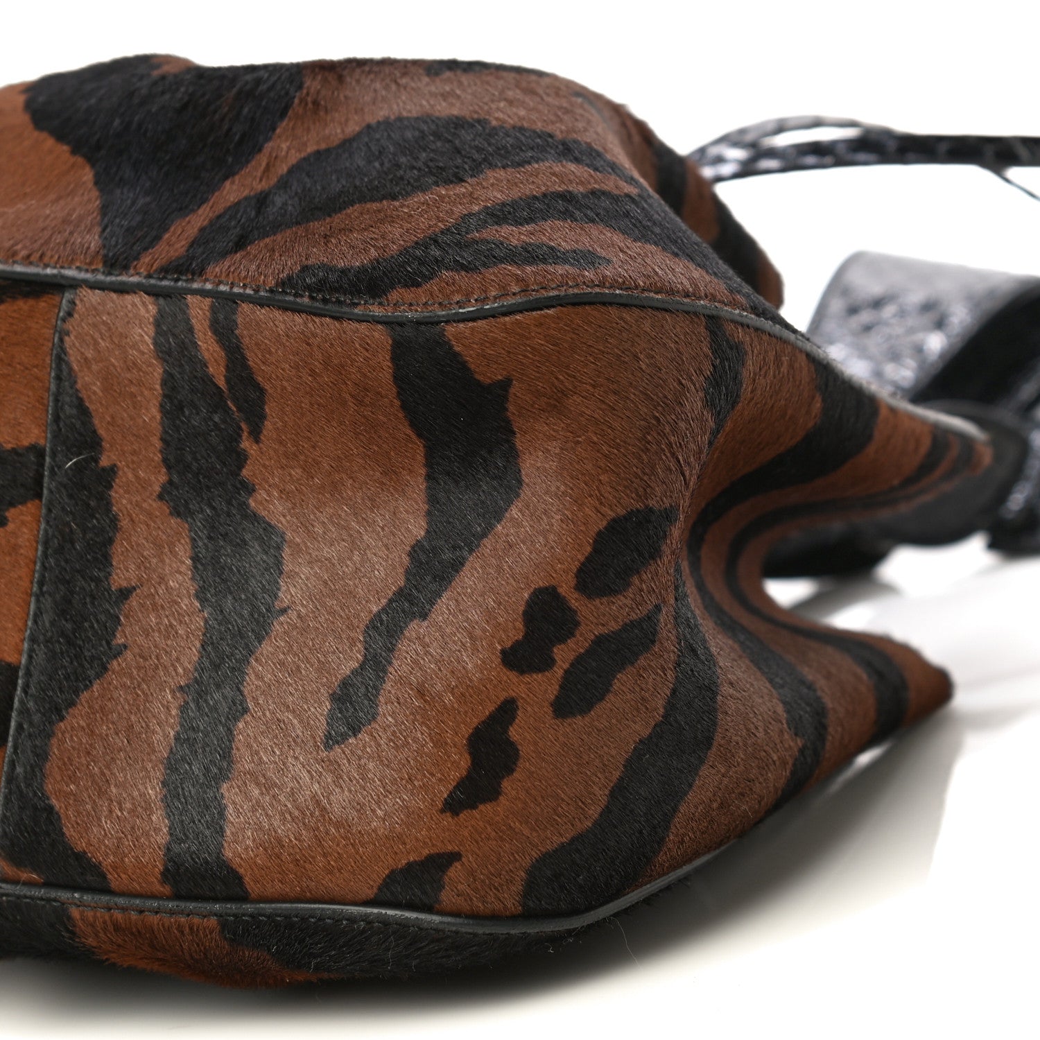Alaia Calf Hair Bucket Bag Wristlet Brown Black 8 of 10