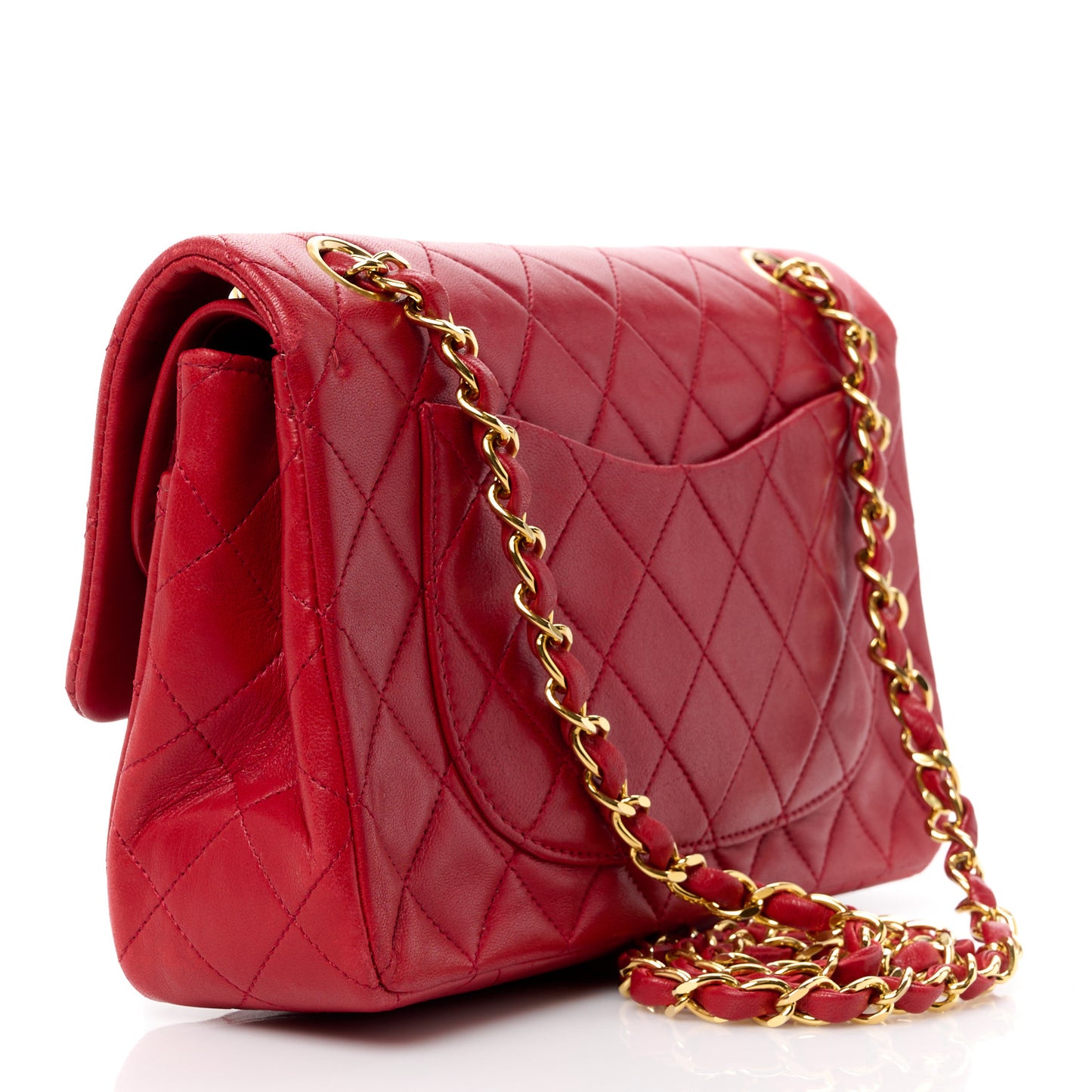 Lambskin Quilted Small Double Flap Red