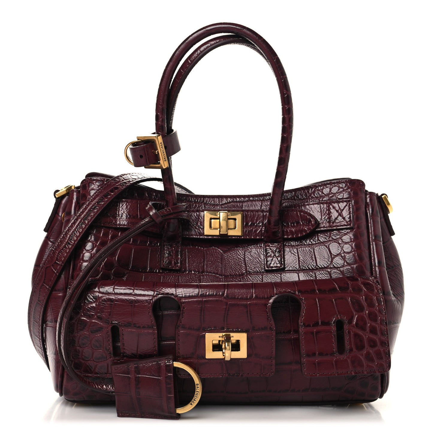 Calfskin Crocodile Embossed Mini Bel Air Carry All Bag Dark Burgundy