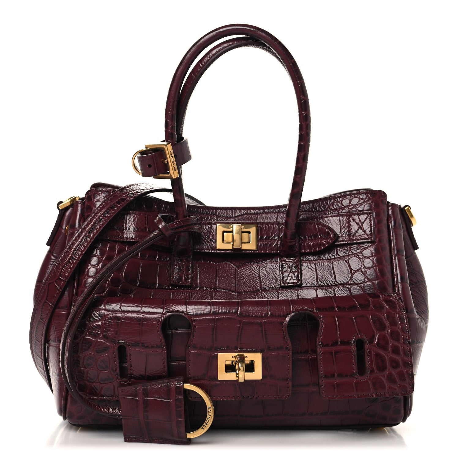 Balenciaga Calfskin Crocodile Embossed Mini Bel Air Carry All Bag Dark Burgundy 1 of 9