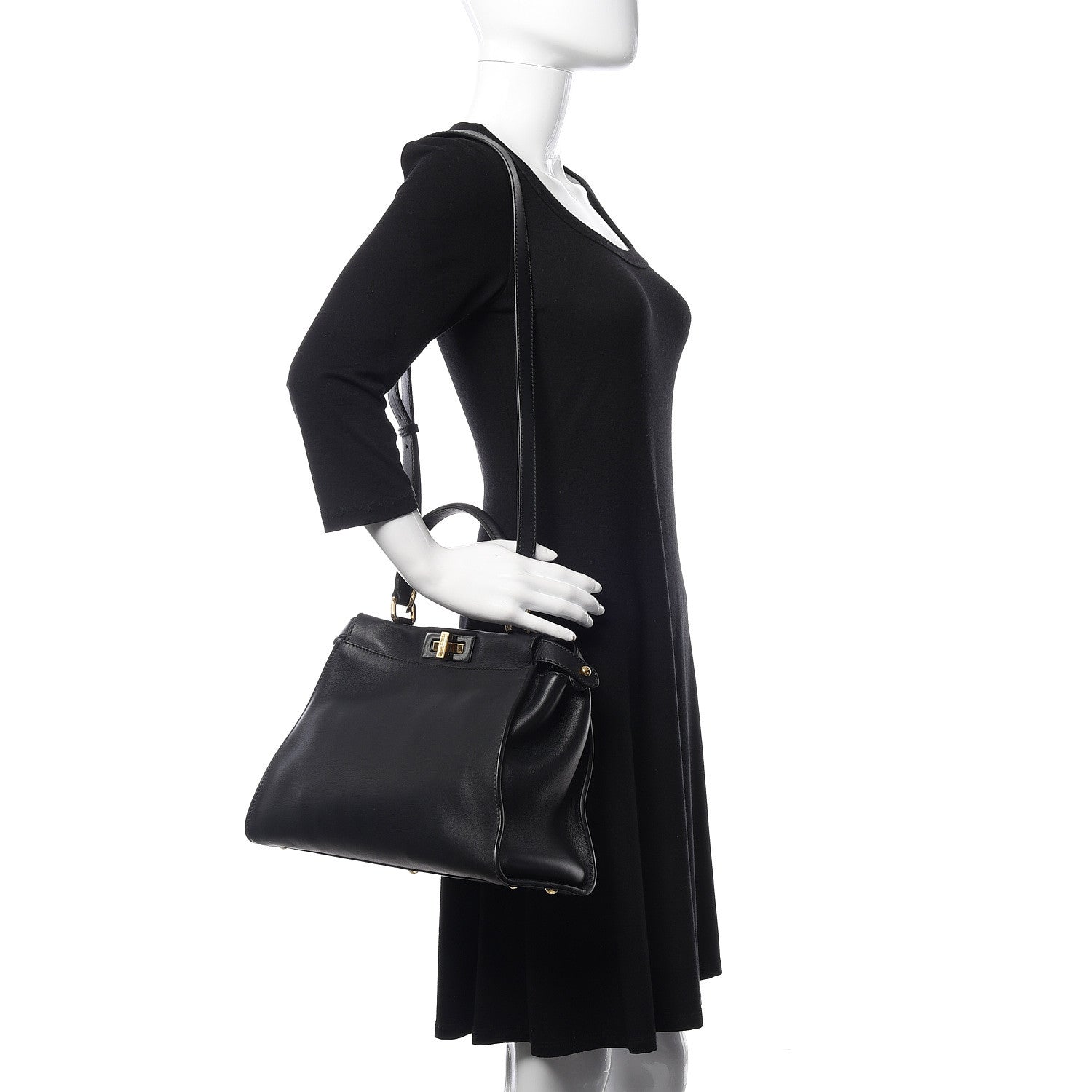 Fendi Vitello Seta Shiny Nappa Medium Peekaboo Iconic Satchel Black 2 of 13