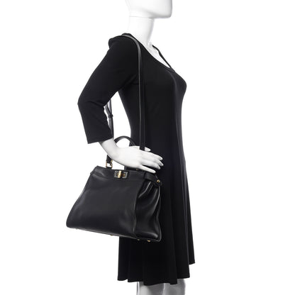 Fendi Vitello Seta Shiny Nappa Medium Peekaboo Iconic Satchel Black 2 of 13