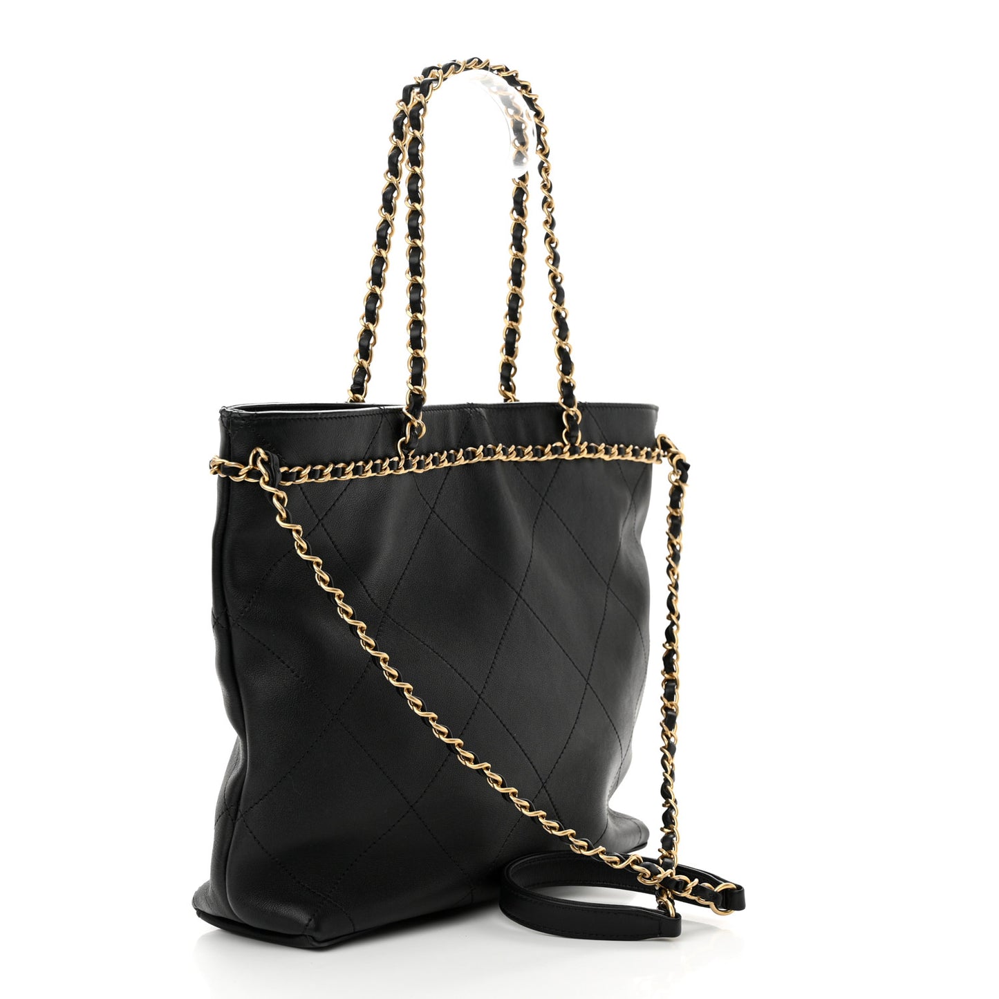 Calfskin Stitched Small Shopping Tote Black