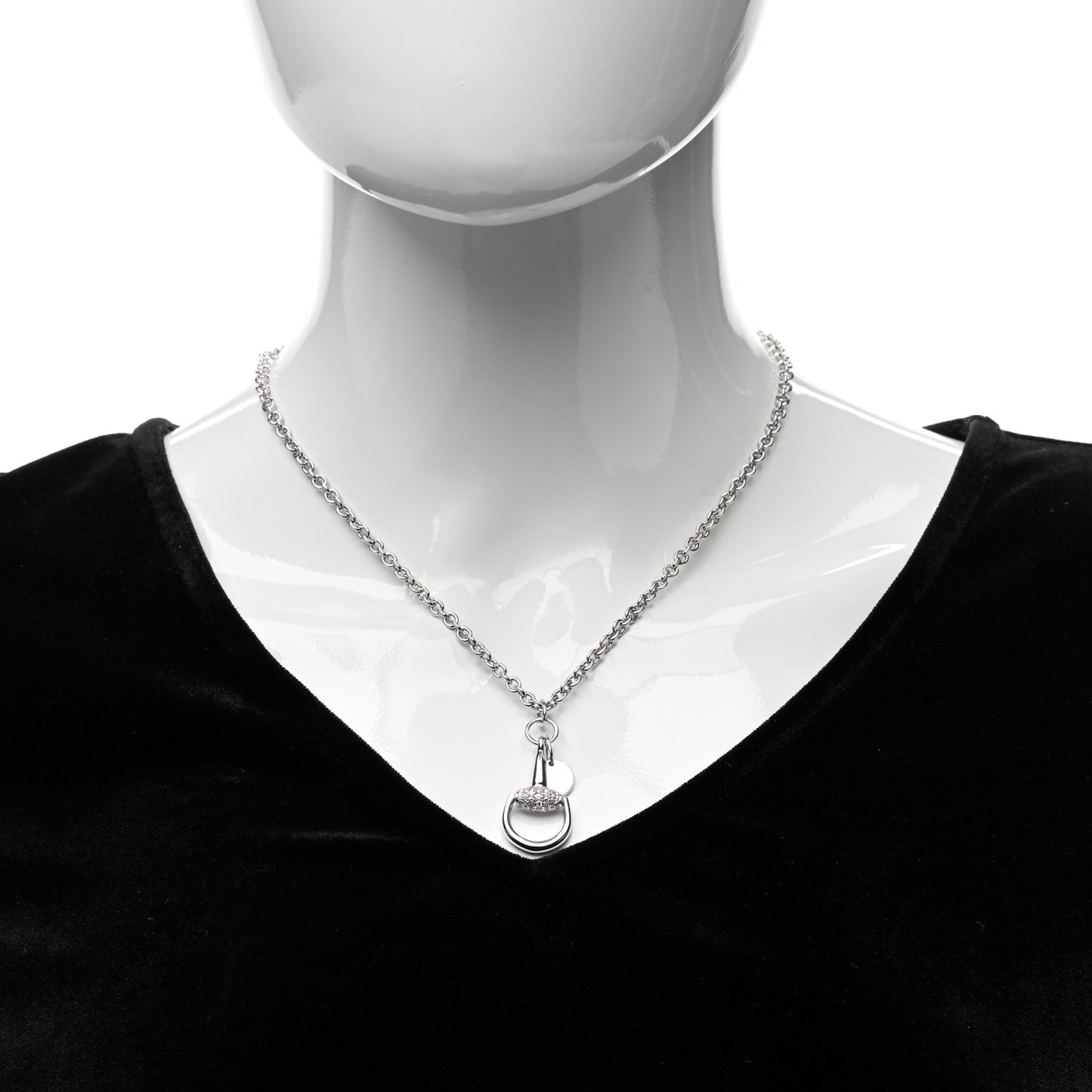 18K White Gold Diamond Horsebit Pendant Necklace