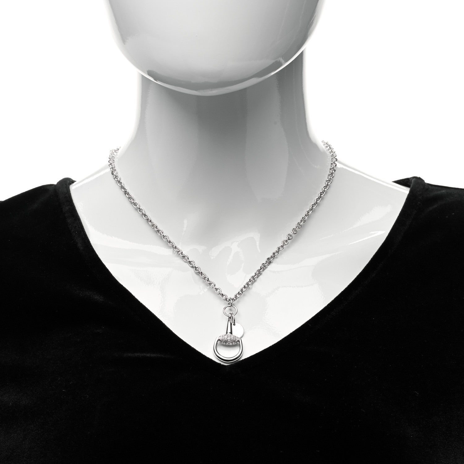 Gucci 18K White Gold Diamond Horsebit Pendant Necklace 2 of 6