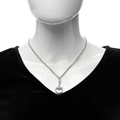 Gucci 18K White Gold Diamond Horsebit Pendant Necklace 2 of 6