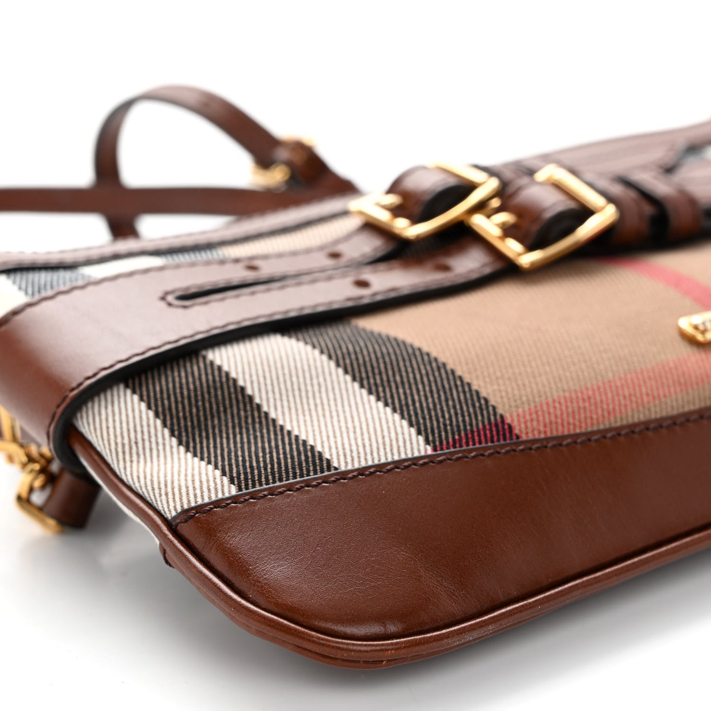 House Check Bridle Calfskin Peyton Crossbody Dark Tan