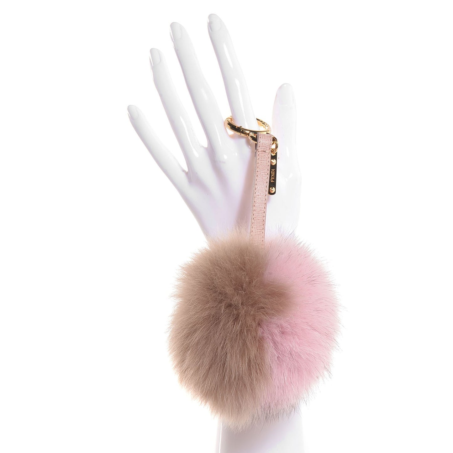 Fox Fur Vitello Elite Bi-Color Pom Pom Bag Charm Rosa Cammello Cipria