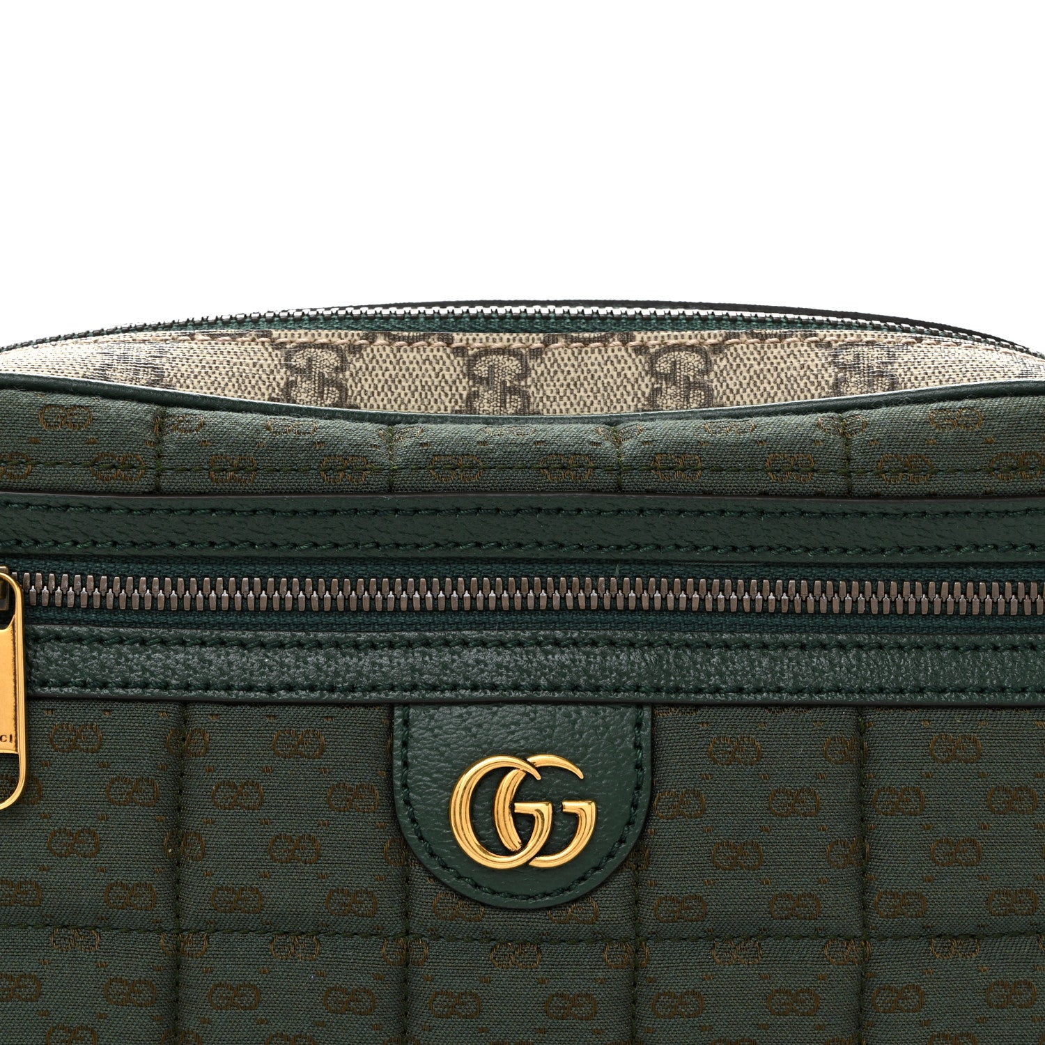 Gucci Monogram GG Mignon Textured Dollar Calfskin GG Supreme Monogram Quilted Mini GG Belt Bag Green Beige Ebony 8 of 10
