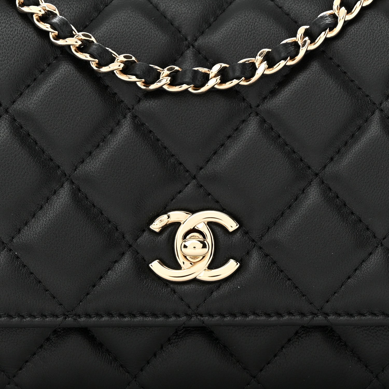 Chanel Lambskin Enamel Quilted Pearl Crush Wallet On Chain WOC Black 9 of 15