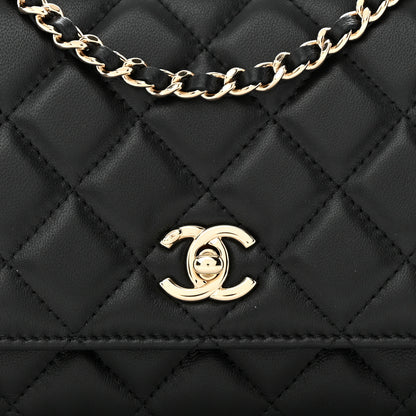 Chanel Lambskin Enamel Quilted Pearl Crush Wallet On Chain WOC Black 9 of 15