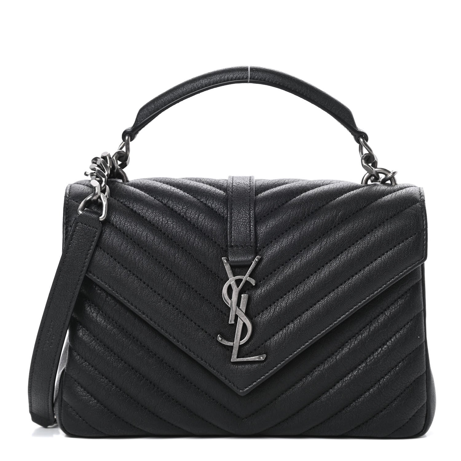 Saint Laurent Sheepskin Matelasse Chevron Monogram Medium College Bag Black 1 of 10