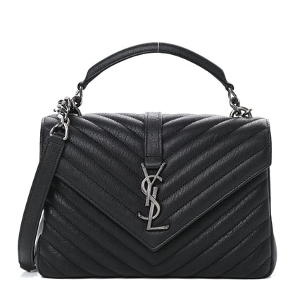 Saint Laurent Sheepskin Matelasse Chevron Monogram Medium College Bag Black 1 of 10