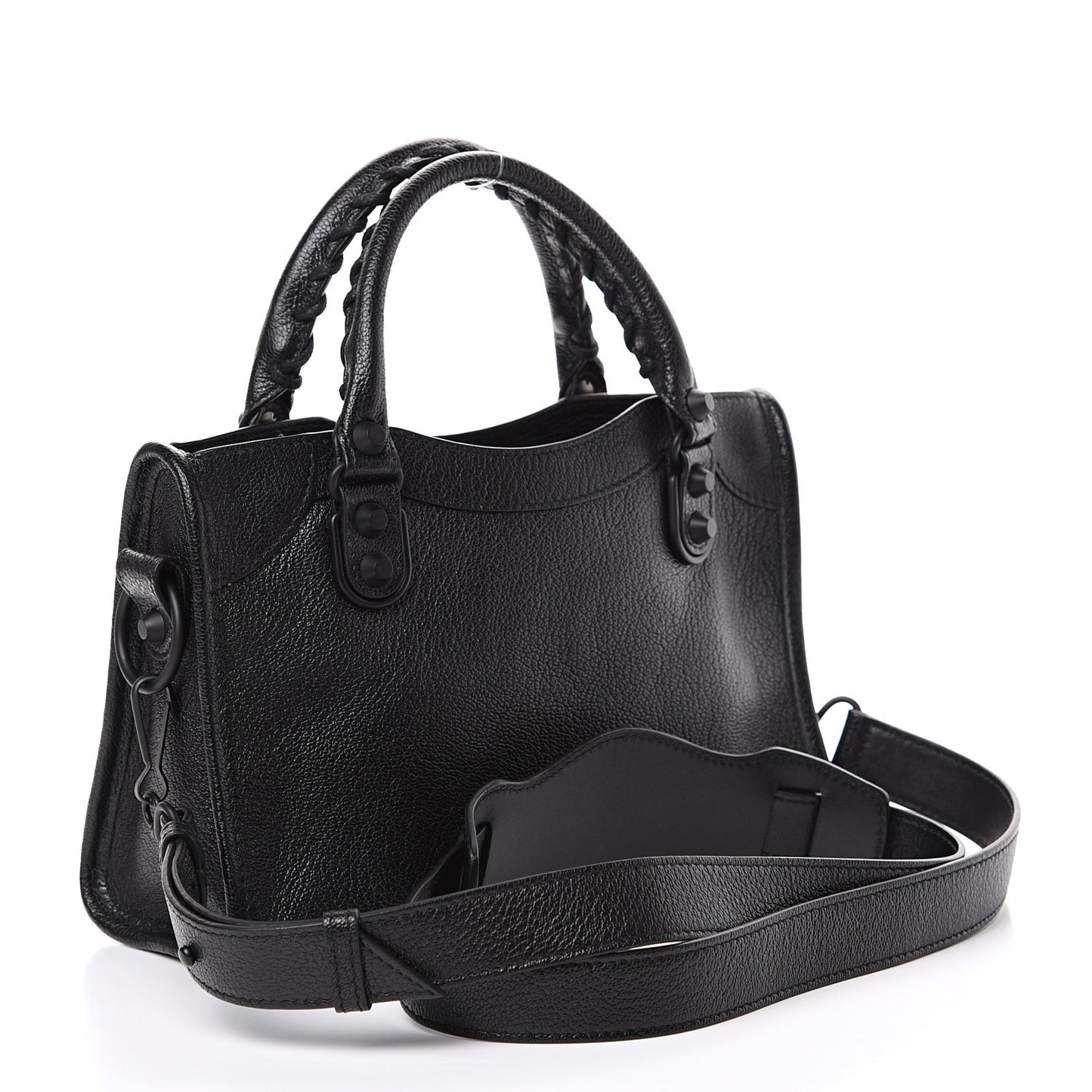 Shiny Goatskin Matte Black Metallic Edge Hardware Mini City Black