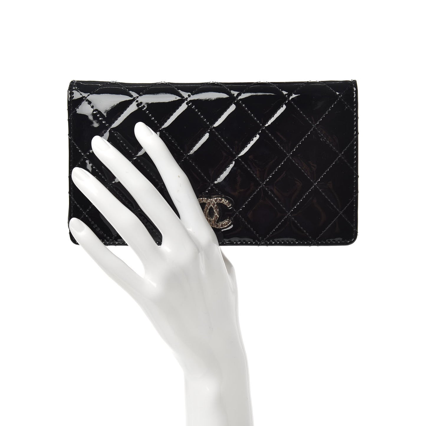 Patent Quilted Brilliant Yen Wallet Black