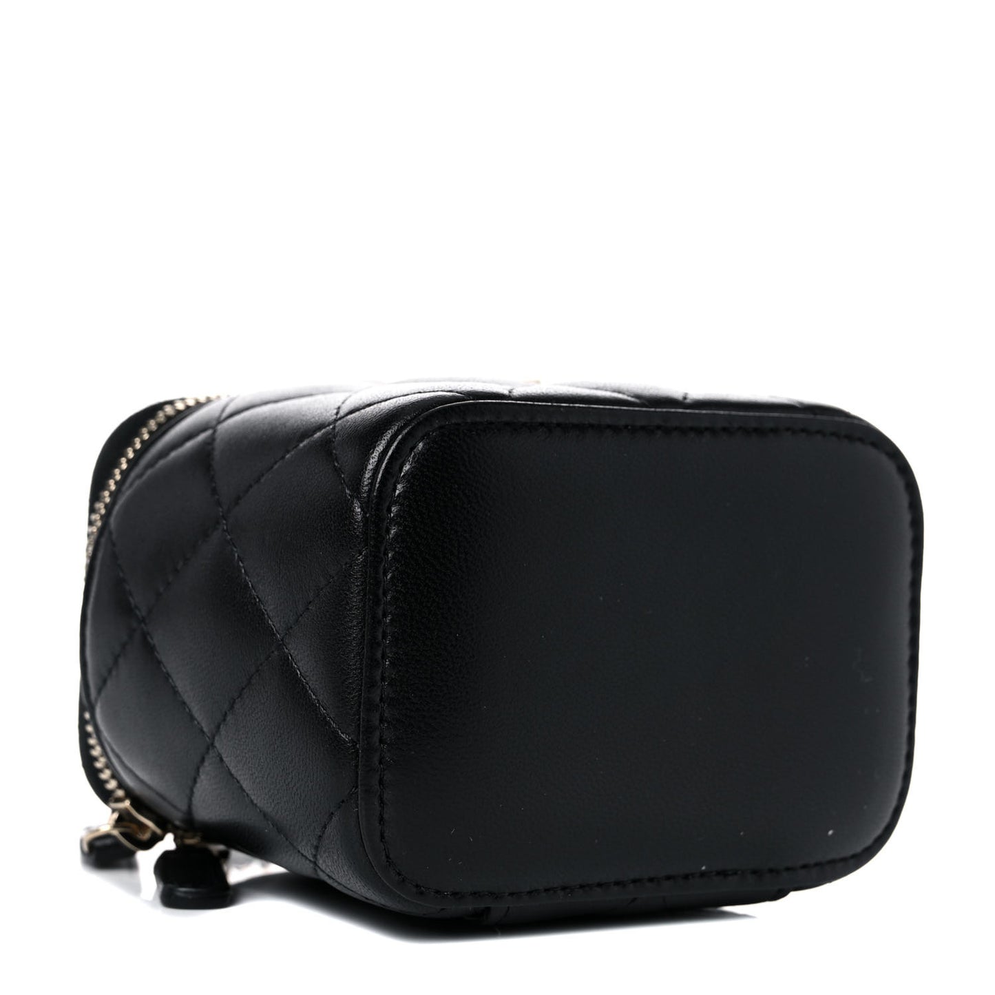 Lambskin Quilted Top Handle Mini Vanity Case With Chain Black